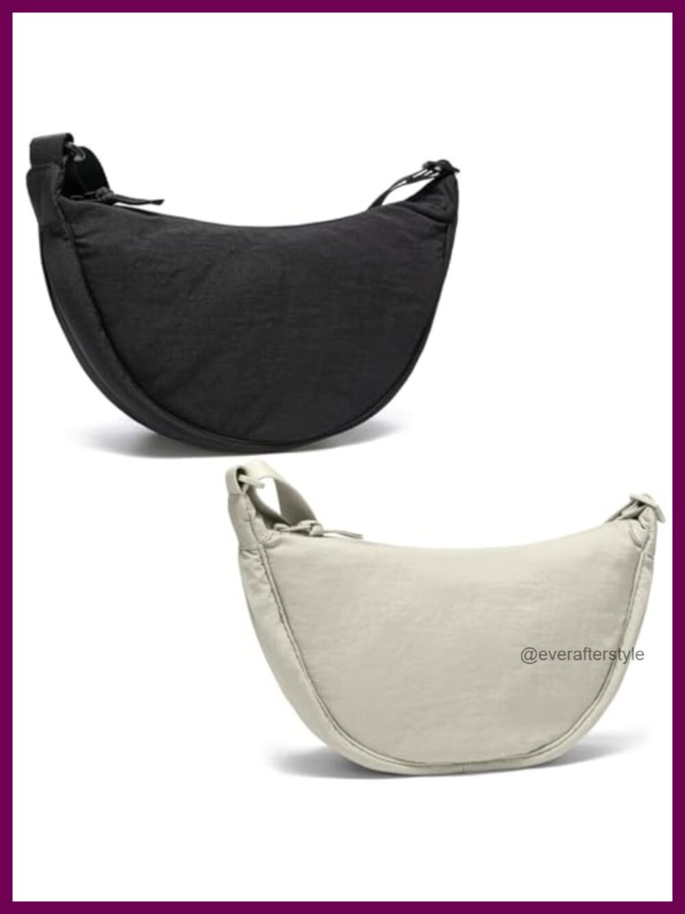 YIKOEE Crescent Sling Crossbody Nylon Bag Adjustable Strap Zip